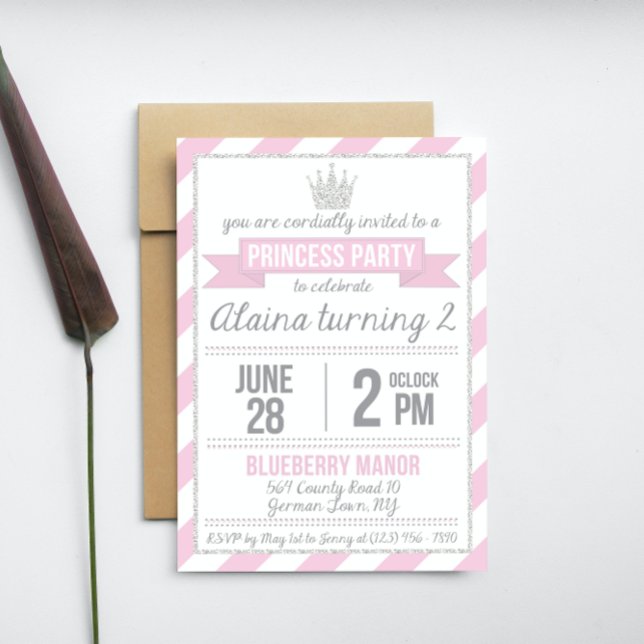 Pink Silver Glitter Princess Birthday Invitation (Creator Uploaded)