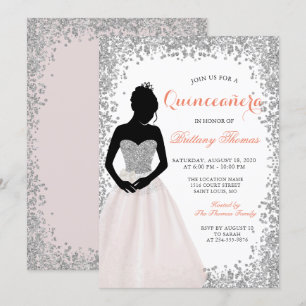 Pink Silver Glitter Quinceanera 15th Birthday Invitation