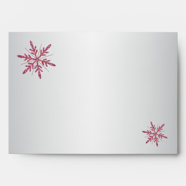 Pink, Silver Glitter Snowflake A7 Return Address Envelopes (Front)