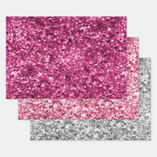 Pink & Silver Glitter Sparkle Wrapping Paper Sheet
