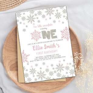 Pink Silver Glitter  Winter ONEderland Birthday Invitation