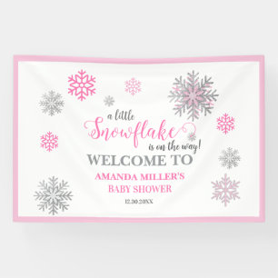 Pink Silver Glittery Snowflake Winter Baby Shower Banner