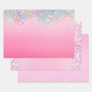 Pink Silver Glitzy Sparkle Confetti Christmas Wrapping Paper Sheet