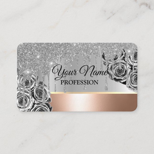 Pink Silver Gold Glitter Sparkling Drips Business Card (Front)