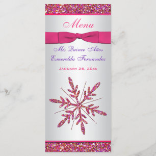 Pink, Silver Grey FAUX Glitter Snowflakes Menu
