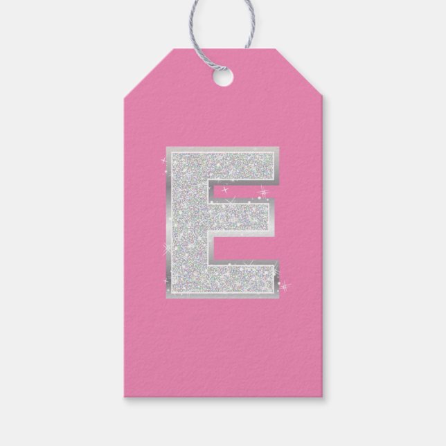 Pink Silver Letter E Gift Tags (Front)