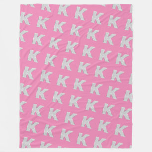 Pink Silver Letter K Fleece Blanket
