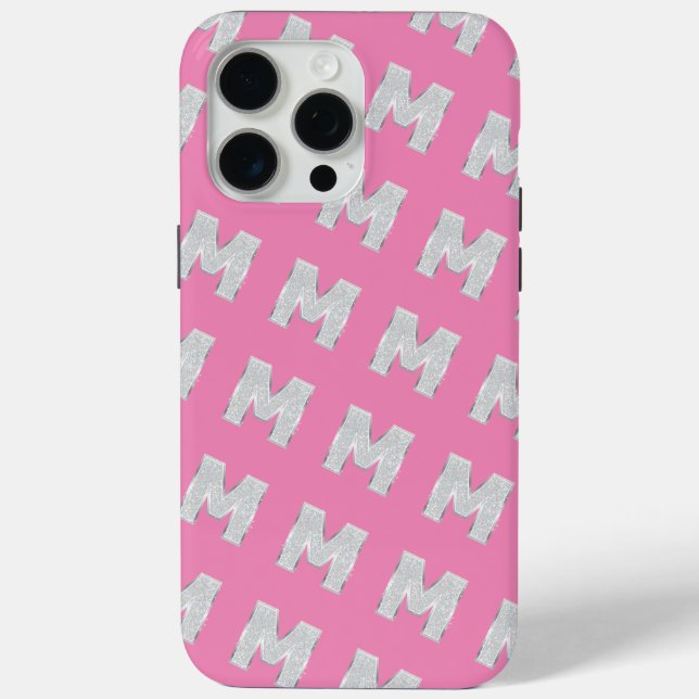 Pink Silver Letter M Case-Mate iPhone Case (Back)