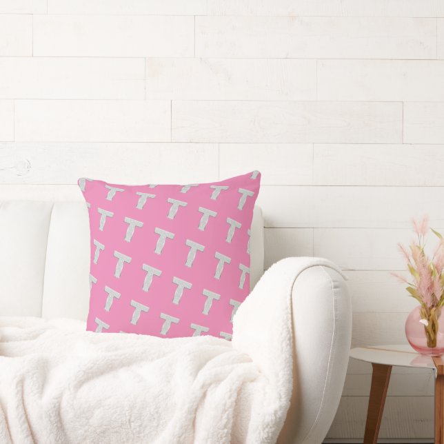 Pink Silver Letter T Cushion (Couch)