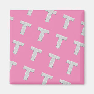 Pink Silver Letter T Magnet