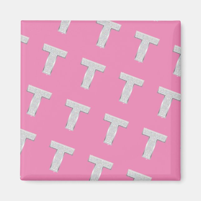 Pink Silver Letter T Magnet (Front)