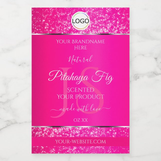 Pink Silver Logo Initials Glitter Product Labels (Single Label)