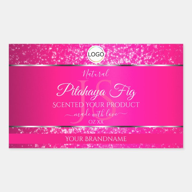 Pink Silver Logo Initials Glitter Product Labels (Front)