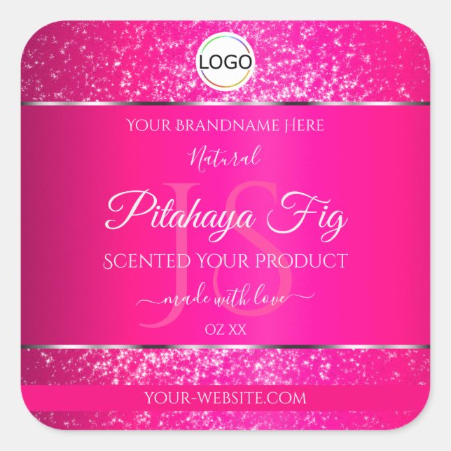 Pink Silver Logo Initials Glitter Product Labels (Front)