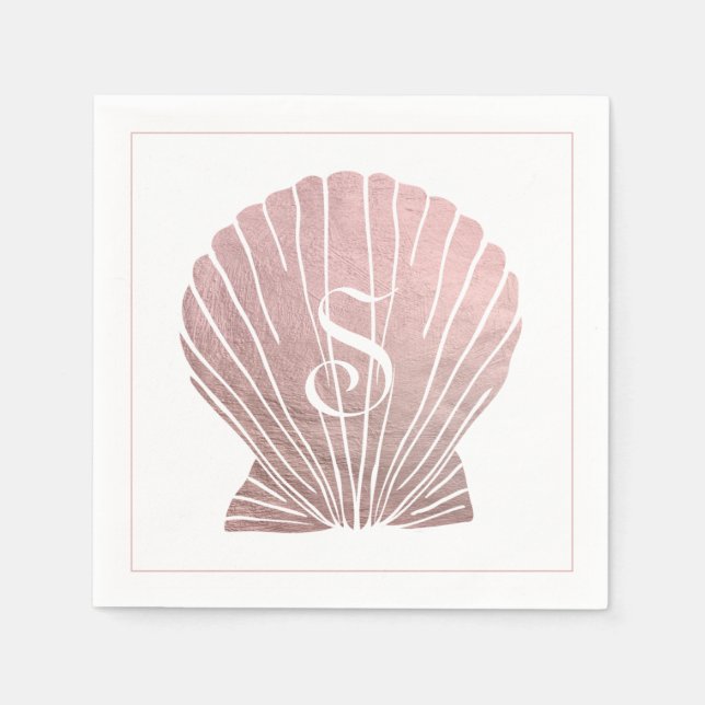 Pink Silver Metallic Monogram Beach Wedding Napkin (Front)