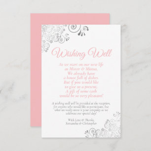 Pink & Silver on White Wedding Wishing Well Poem Enclosure Card