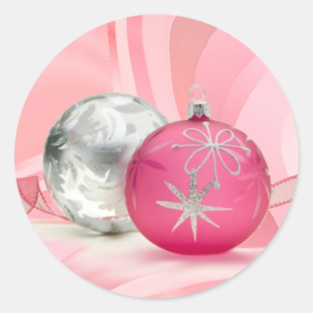 PINK & SILVER ORNAMENTS by SHARON SHARPE Classic Round Sticker (Front)
