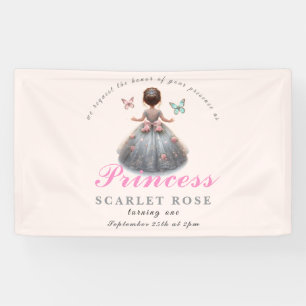 Pink silver princess gown Fairytale birthday party Banner