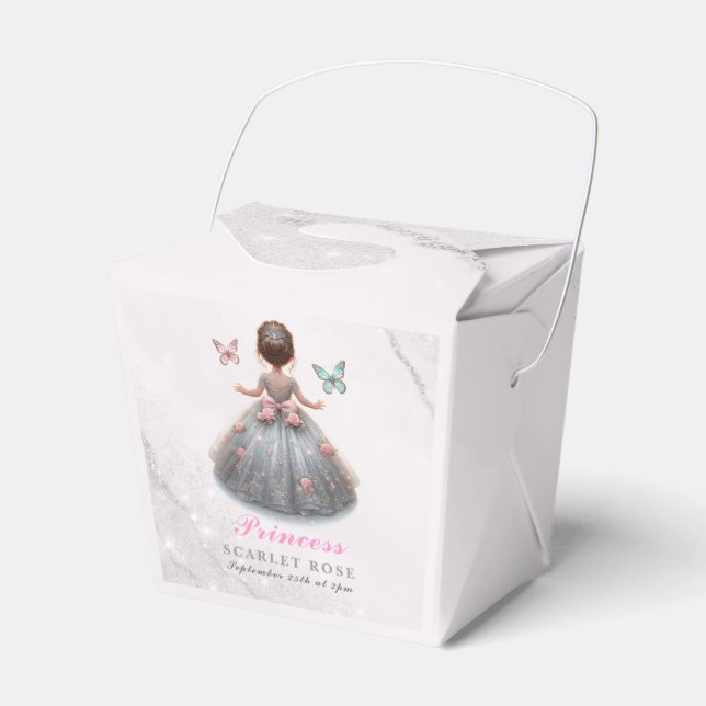 Pink silver princess gown Fairytale birthday party Favour Box (Front Side)