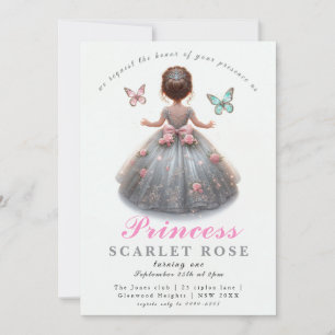 Pink silver princess gown Fairytale birthday party Invitation