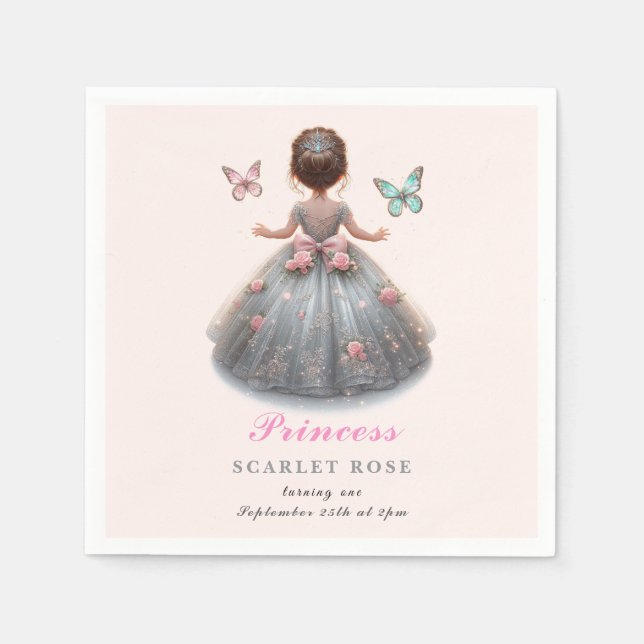 Pink silver princess gown Fairytale birthday party Napkin (Front)