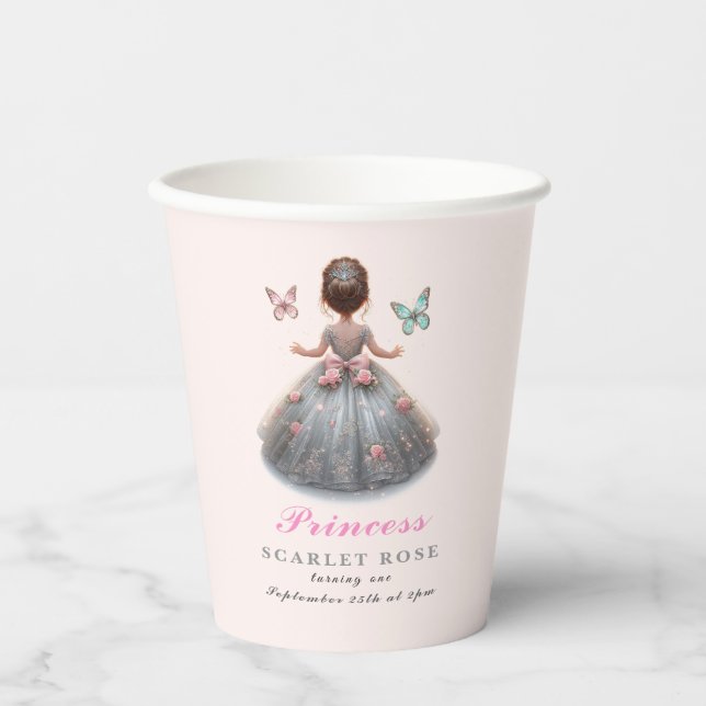 Pink silver princess gown Fairytale birthday party Paper Cups (Front)