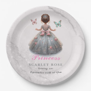 Pink silver princess gown Fairytale birthday party Paper Plate