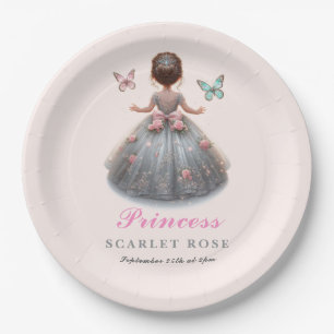 Pink silver princess gown Fairytale birthday party Paper Plate