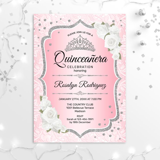 Pink Silver Quinceanera Invitation (Creator Uploaded)