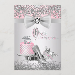 Pink Silver Quinceanera Princess Birthday Party Invitation
