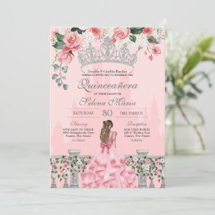 Pink & Silver Royal Princess Quinceanera Invitation