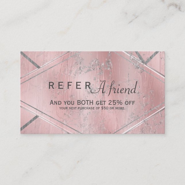 Pink & Silver Satin REFER A FRIEND Client Card (Front)