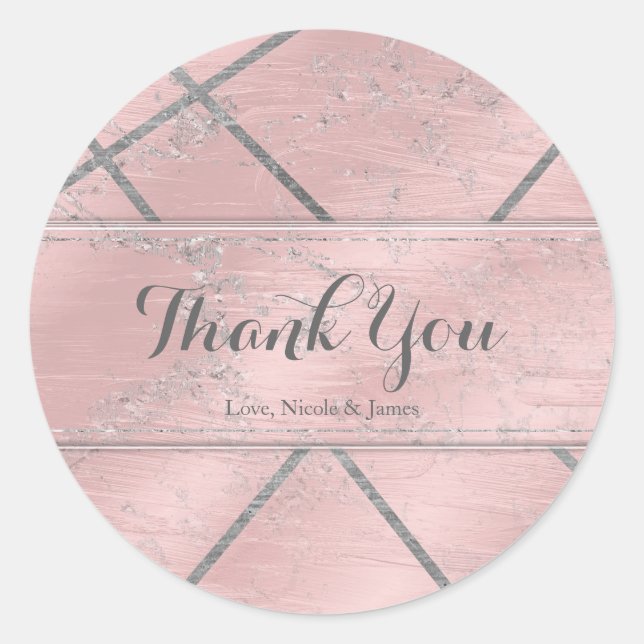 Pink & Silver Satin Sparkle Glam Chic Party Favour Classic Round Sticker (Front)