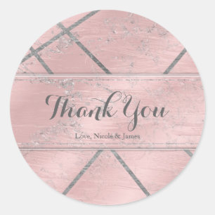 Pink & Silver Satin Sparkle Glam Chic Party Favour Classic Round Sticker