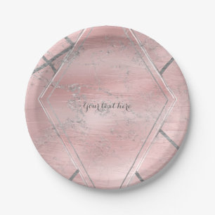 Pink & Silver Satin Sparkle Glam Designer Style Paper Plate