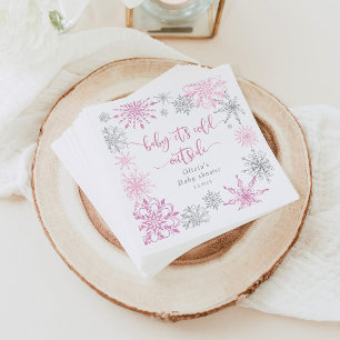 Pink silver snowflakes baby its cold outside napkin