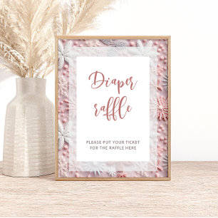 Pink Silver Snowflakes Diaper Raffle Baby Shower Poster