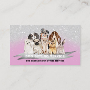 Pink Silver Sparkle Petsitter Dog Walk Business Card