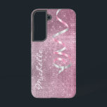 Pink Silver Sparkle Ribbon Glam Samsung Galaxy Case<br><div class="desc">This elegant phone case has a pink jewel like background with lots of silver star shines. An image of a shiny pink and silver two tone curled ribbon cascades down one side,  while your name in white script is on the other side. Beautiful and unique!</div>