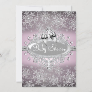 Pink Silver Sparkle Snowflake Baby Shower Invite