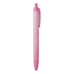 Pink Silver Stars Black Ink Pen