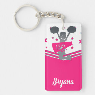 Pink Silver Stars Cheer-leading Personalised Name Key Ring