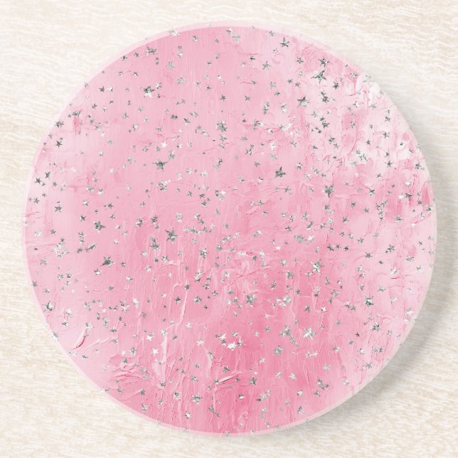 Pink Silver Stars Coaster (Front)