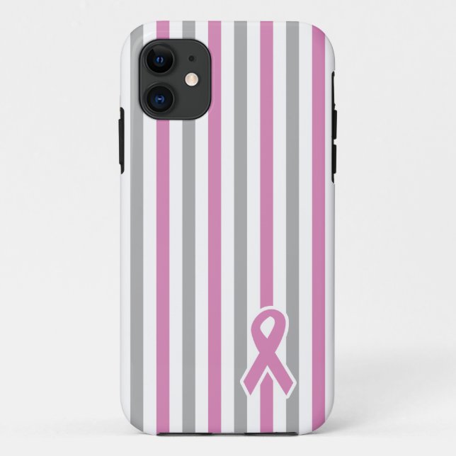 Pink & Silver Stripes custom iPhone case (Back)
