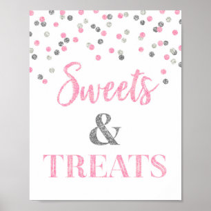 Pink Silver Sweets & Treats Dessert Table Poster