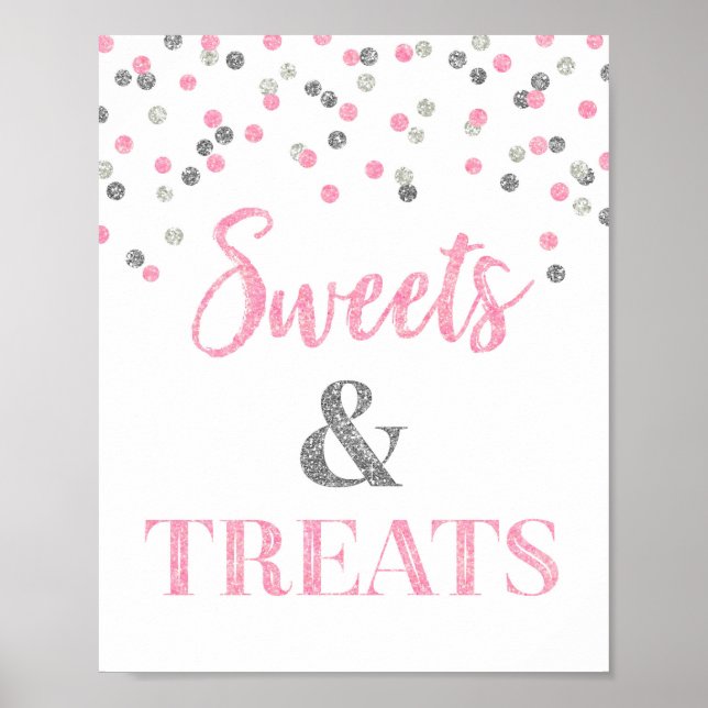 Pink Silver Sweets & Treats Dessert Table Poster (Front)