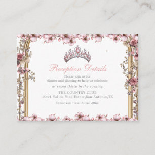 Pink Silver Tiara Floral Quinceañer Enclosure Card