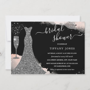 Pink Silver Wedding Dress Sparkle Bridal Shower Invitation