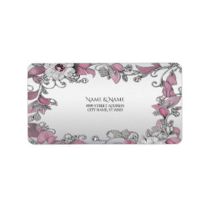 Pink Silver White Floral Address Label