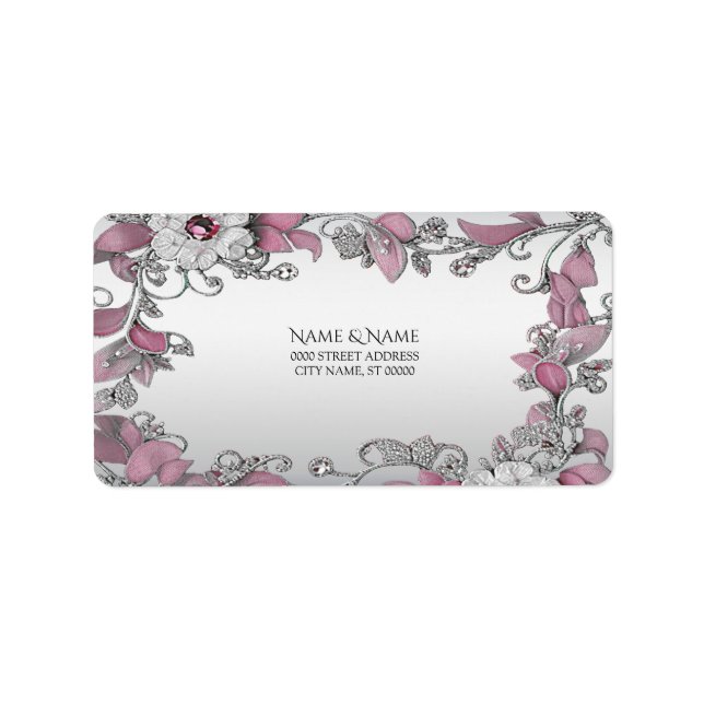 Pink Silver White Floral Address Label (Front)